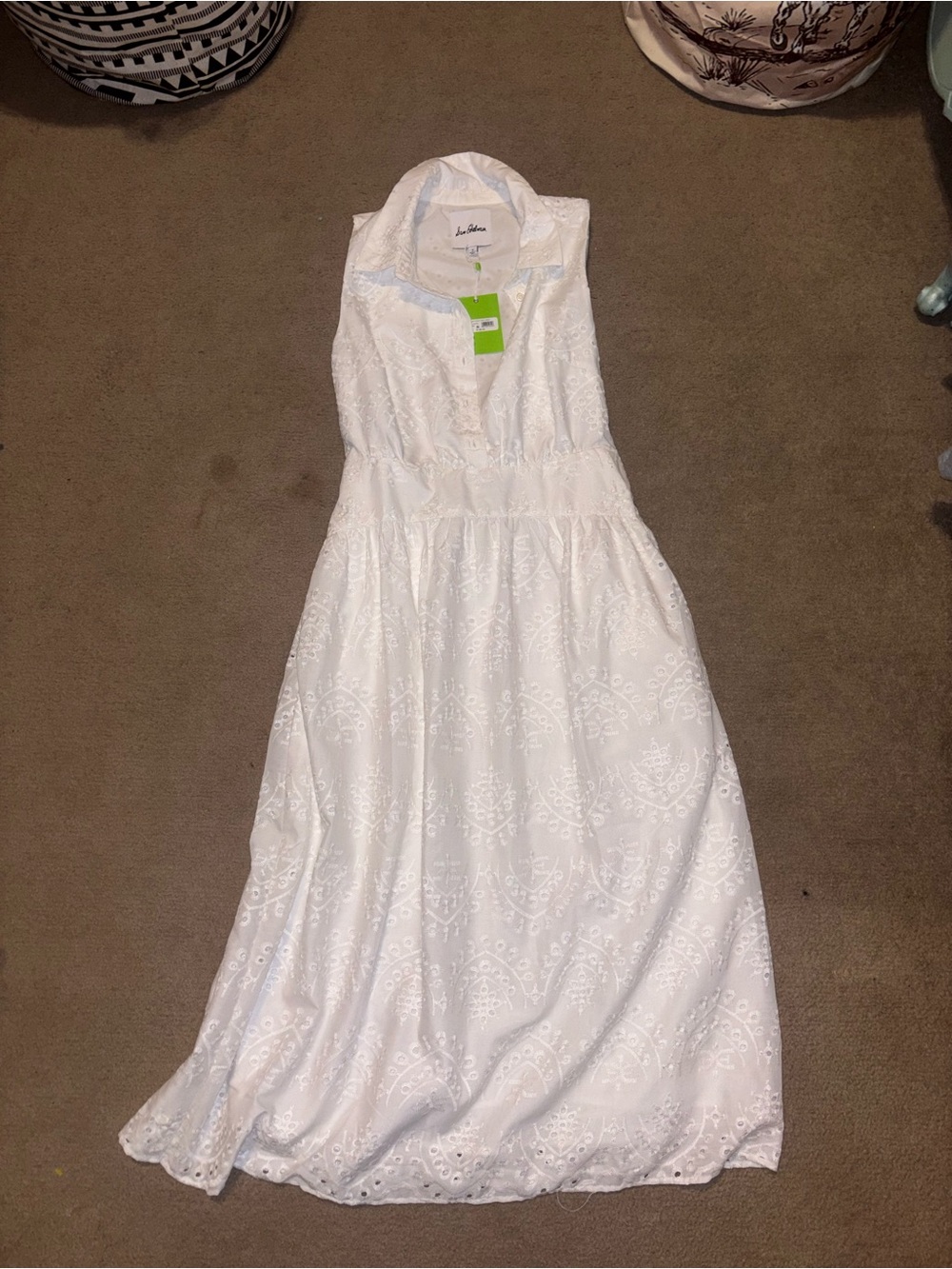 Sam Edelman White Eyelet Collared Maxi Dress